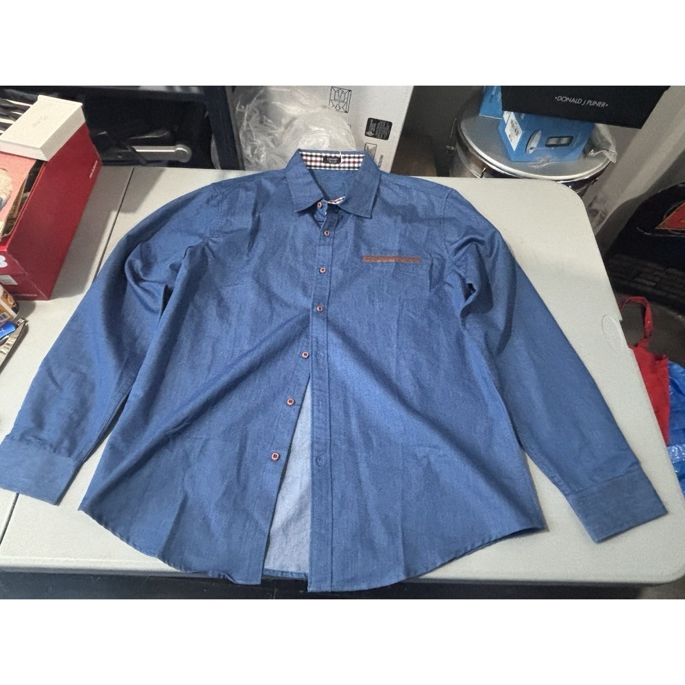 Coofandy Denim Shirts Cotton Plain Snap Button Long Sleeve Pockets‎ Casual XL
